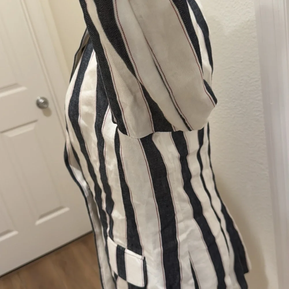 FRAME Bold Stripe Navy White Linen Blazer Sz 4 - Picture 8 of 16